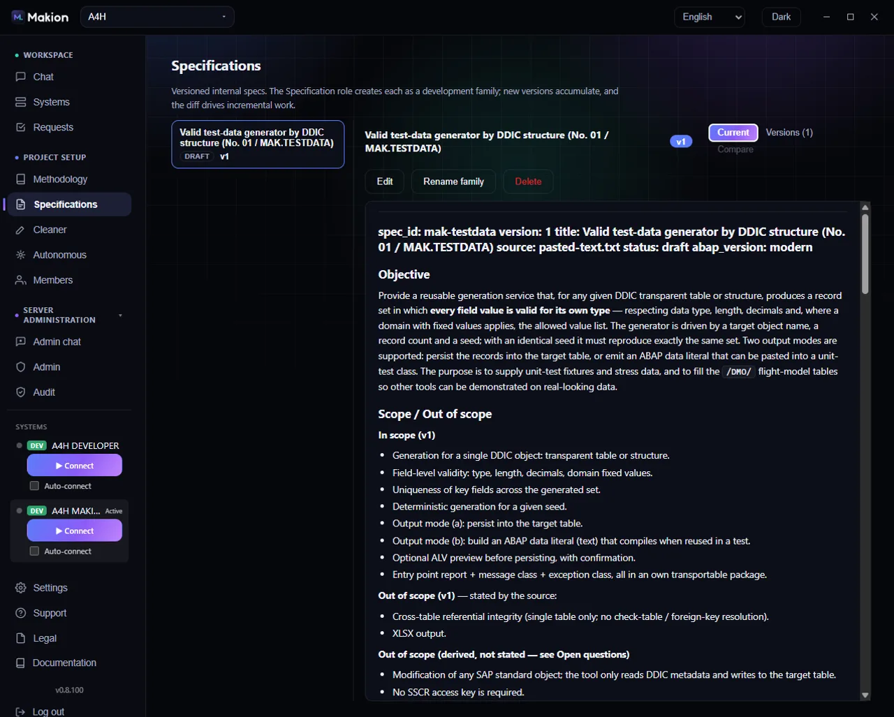 Specifications — Makion